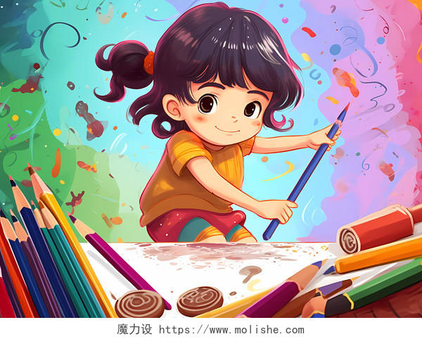 美术绘画招生培训卡通插画儿童绘画场景